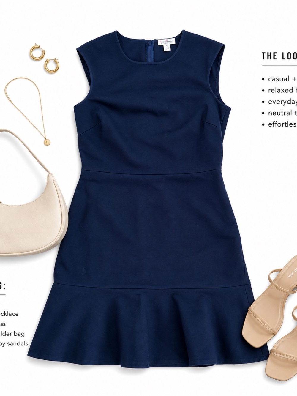 BROOKS BROTHERS Navy Sleeveless Ruffle-Hem Dress